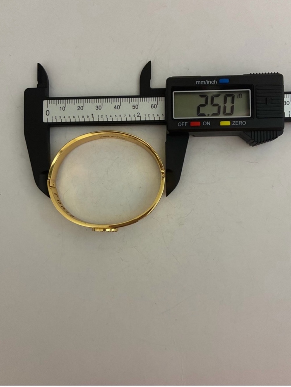18K Gold and Brown LV Logo Bangle Bracelet - Picture 7 of 8